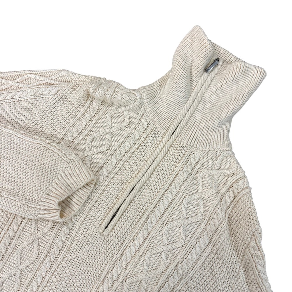 LAUREN RALPH LAUREN Sweater Women XL Cream Cotton Cable Knit Quarter Zip Vintage